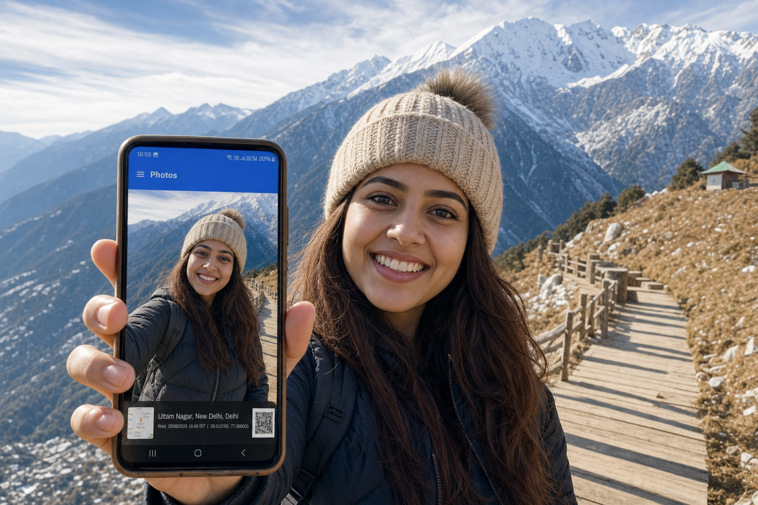 GeoStamp stamped selfie taken on a mountain viewpoint